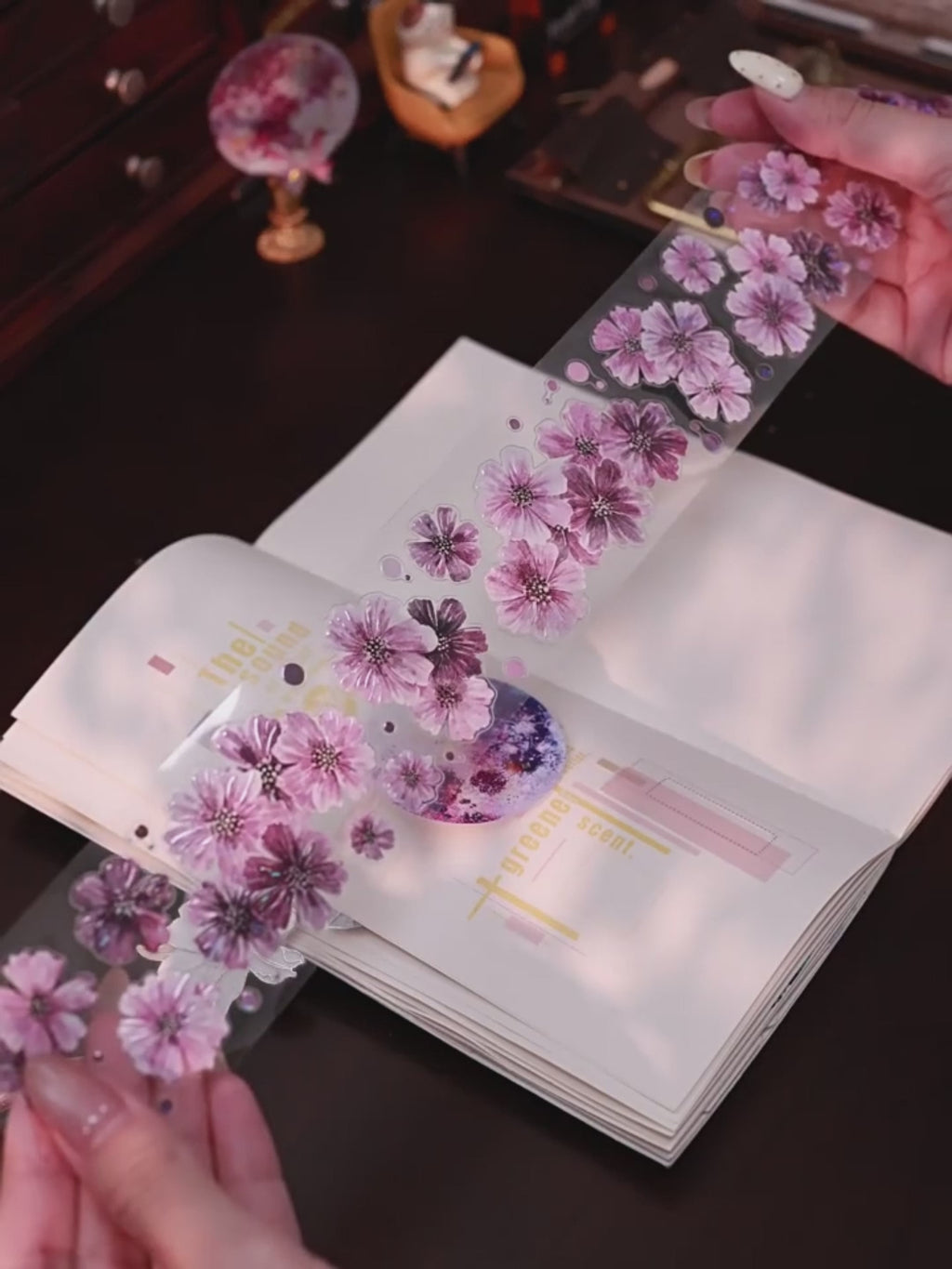 Purple Floral Washi Tape PET Tape Journaling Tape