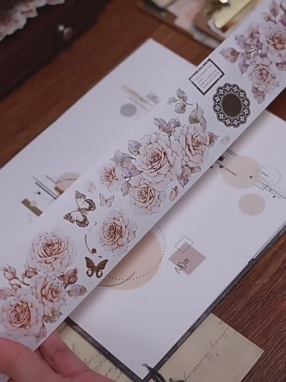 Ruban Washi & PET Rose vintage | Éphémères de Journal floral