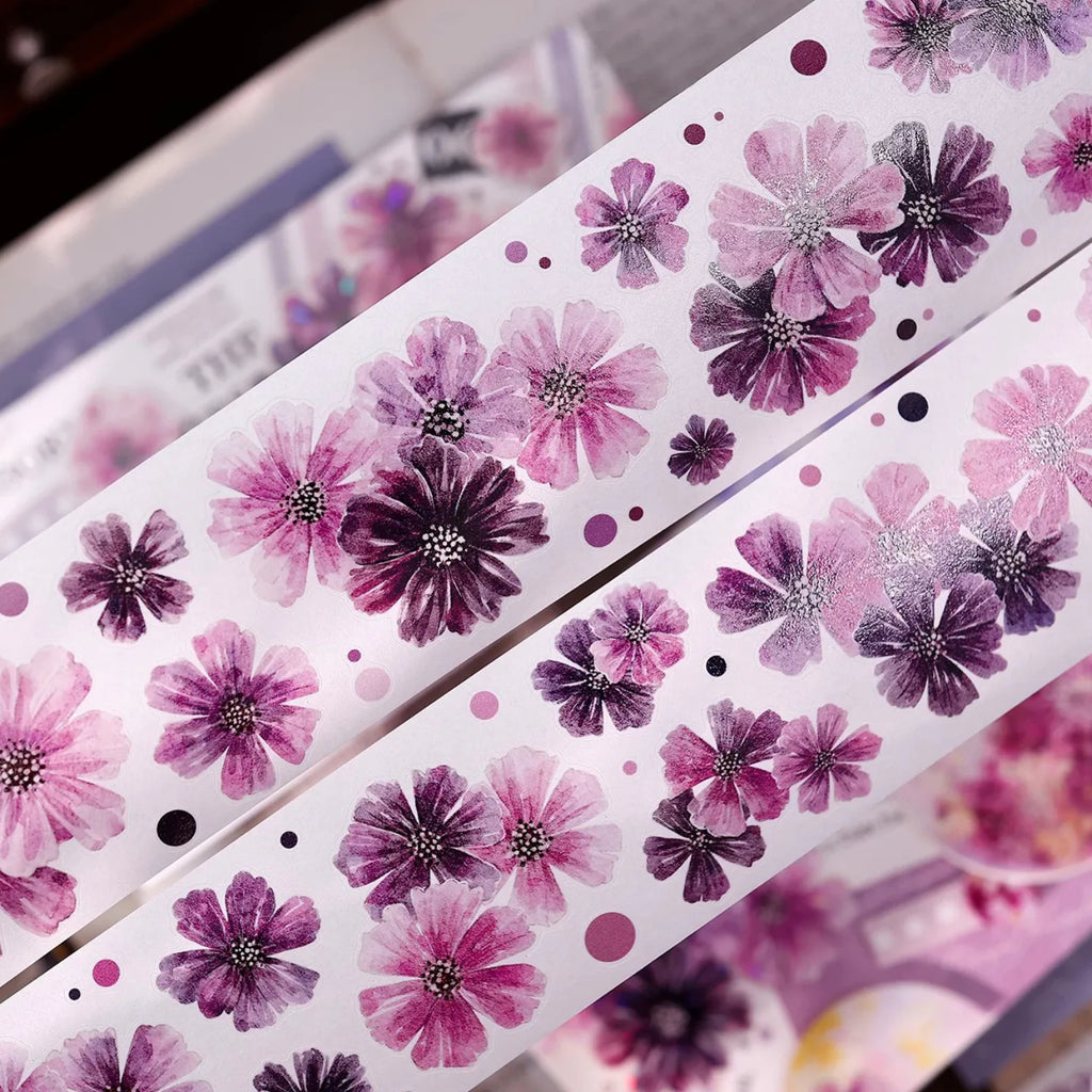 Purple Floral Washi Tape PET Tape Journaling Tape