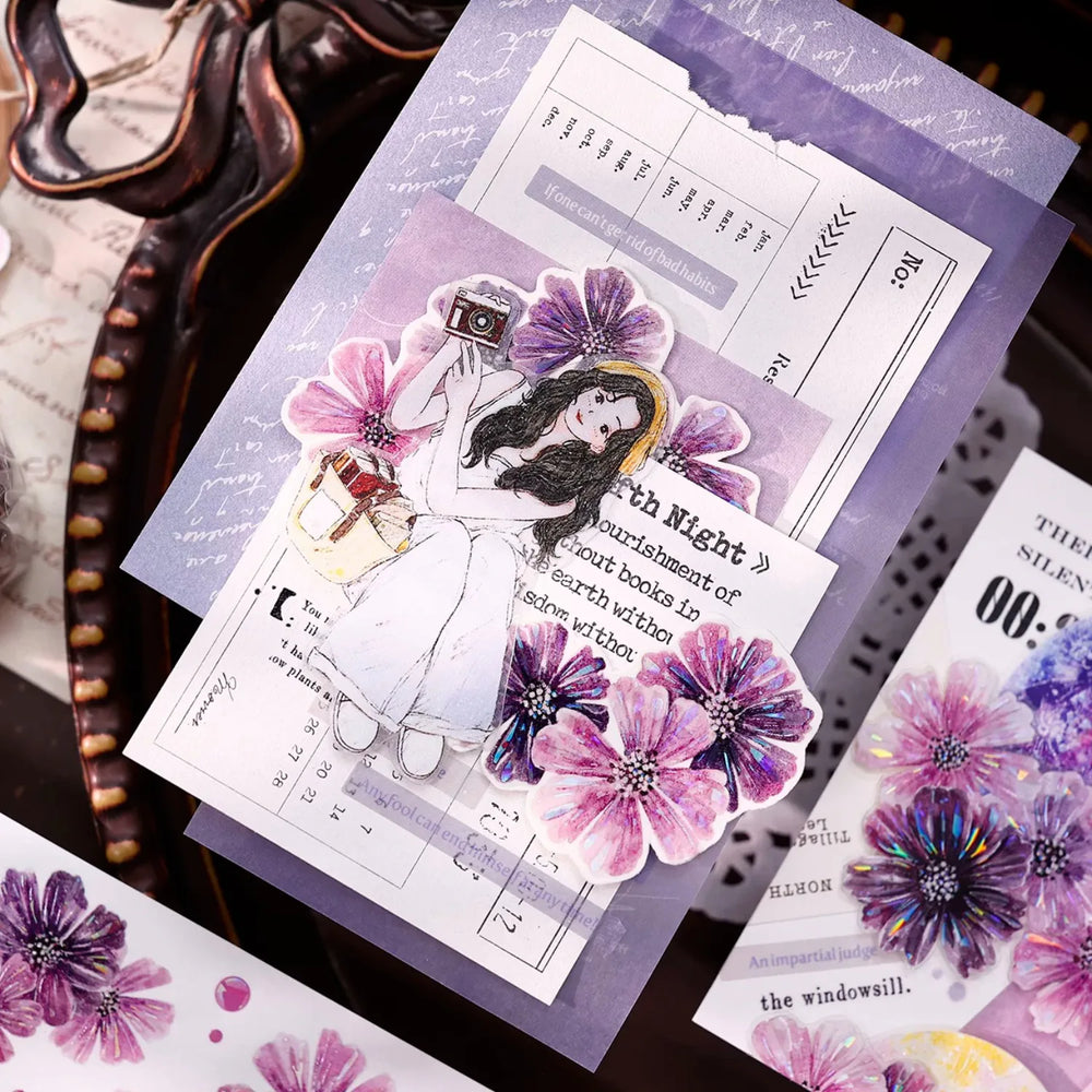 Purple Floral Washi Tape PET Tape Journaling Tape