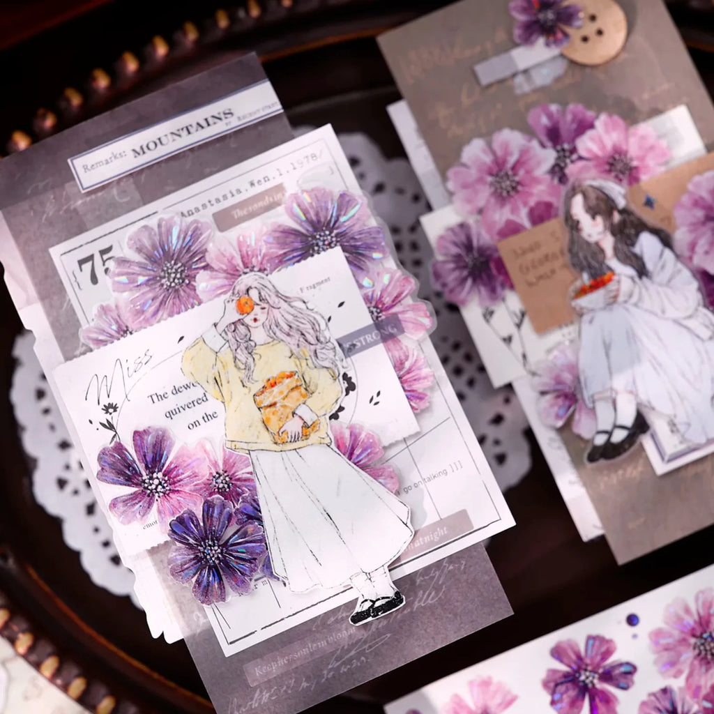 Purple Floral Washi Tape PET Tape Journaling Tape