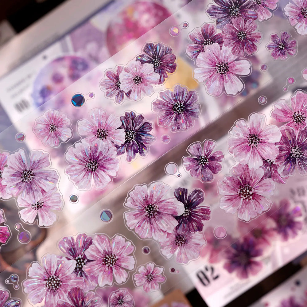 Purple Floral Washi Tape PET Tape Journaling Tape