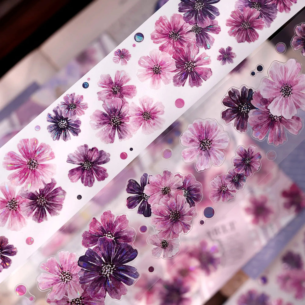 Purple Floral Washi Tape PET Tape Journaling Tape