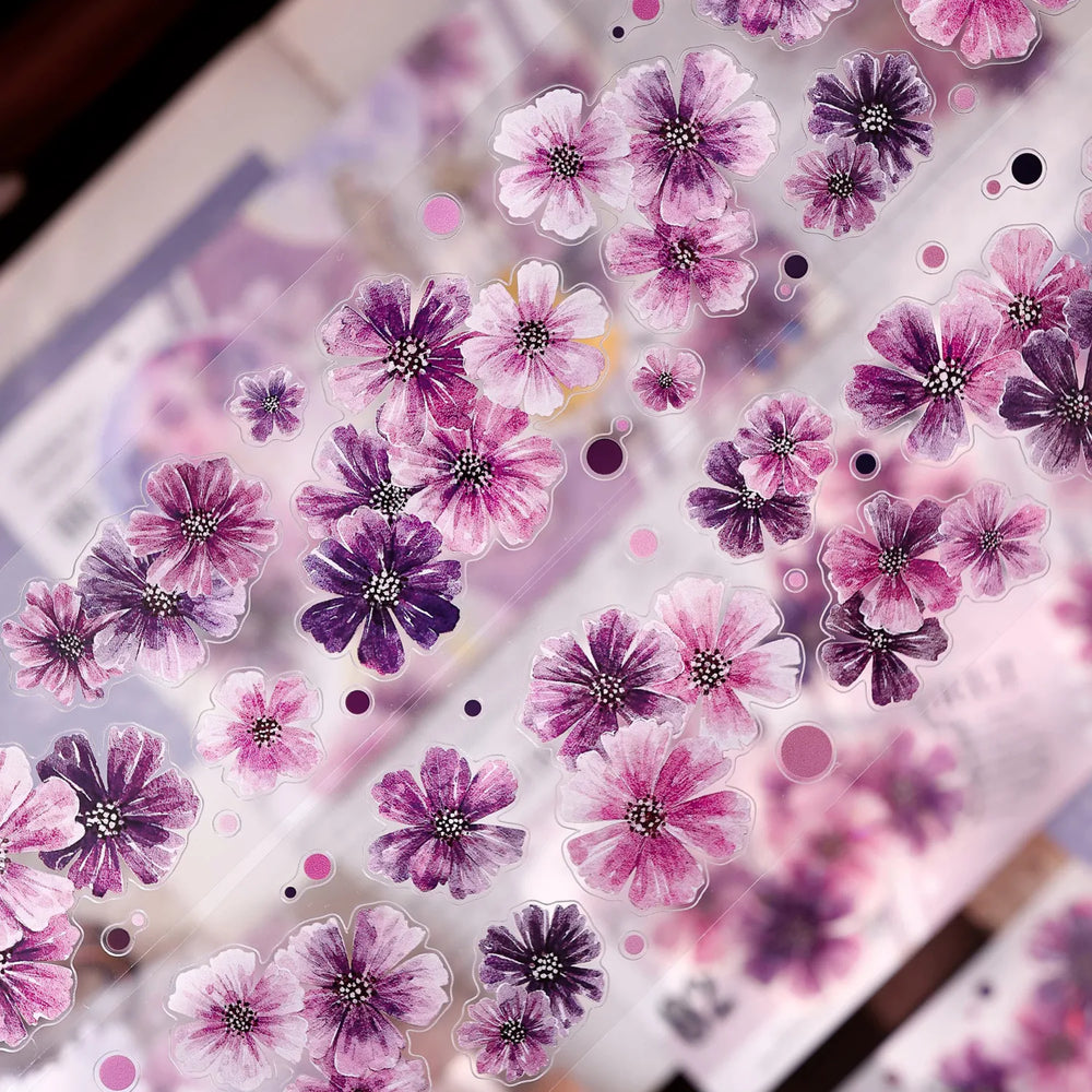 Purple Floral Washi Tape PET Tape Journaling Tape