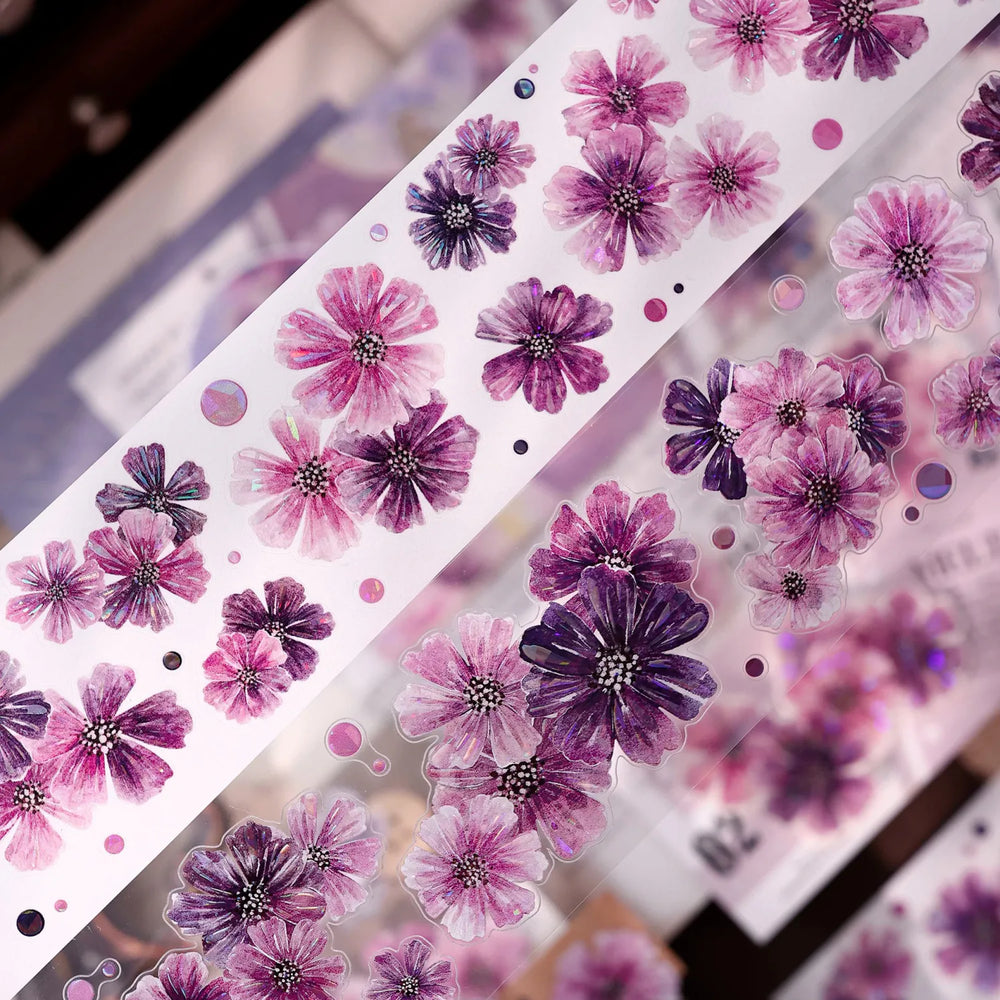 Purple Floral Washi Tape PET Tape Journaling Tape