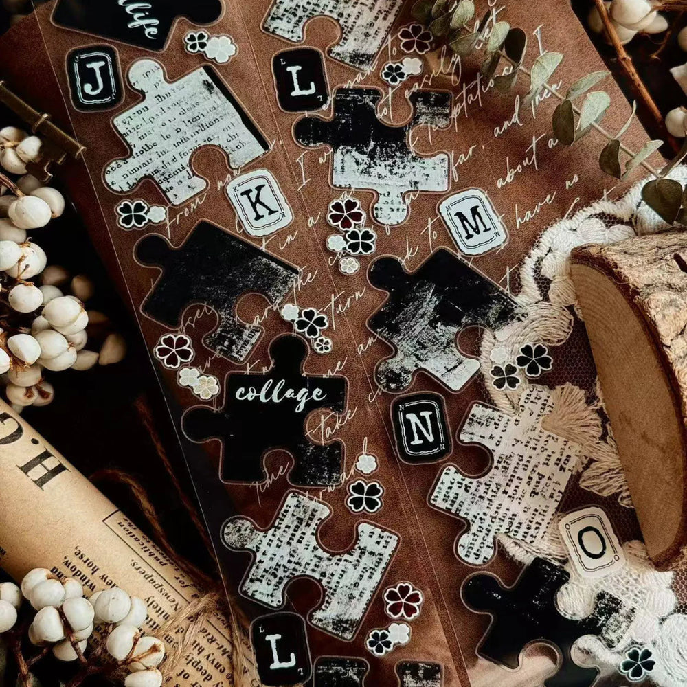 Puzzle-Washi-Tape aus gestanztem PET | Journaling-Ephemera im Sticker-Stil