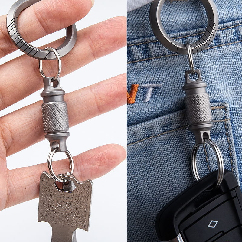 Porte-clés mini rotatif en titane à dégagement rapide
