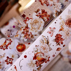 Red-Brown Peony & Apple Washi & PET Tape for Journaling