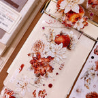 Red-Brown Peony & Apple Washi & PET Tape for Journaling
