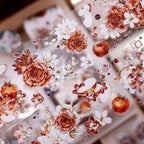 Red-Brown Peony & Apple Washi & PET Tape for Journaling