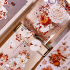 Red-Brown Peony & Apple Washi & PET Tape for Journaling
