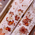 Red-Brown Peony & Apple Washi & PET Tape for Journaling