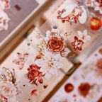 Red-Brown Peony & Apple Washi & PET Tape for Journaling
