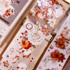 Red-Brown Peony & Apple Washi & PET Tape for Journaling