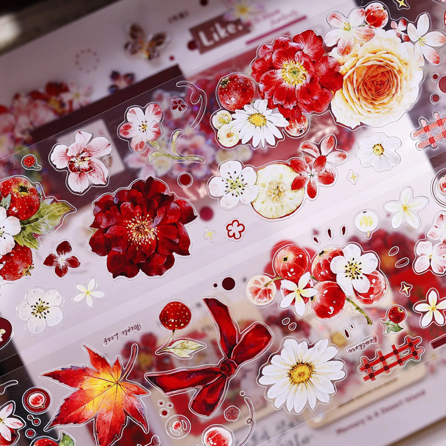 Red Floral Die-Cut Washi & PET Tape