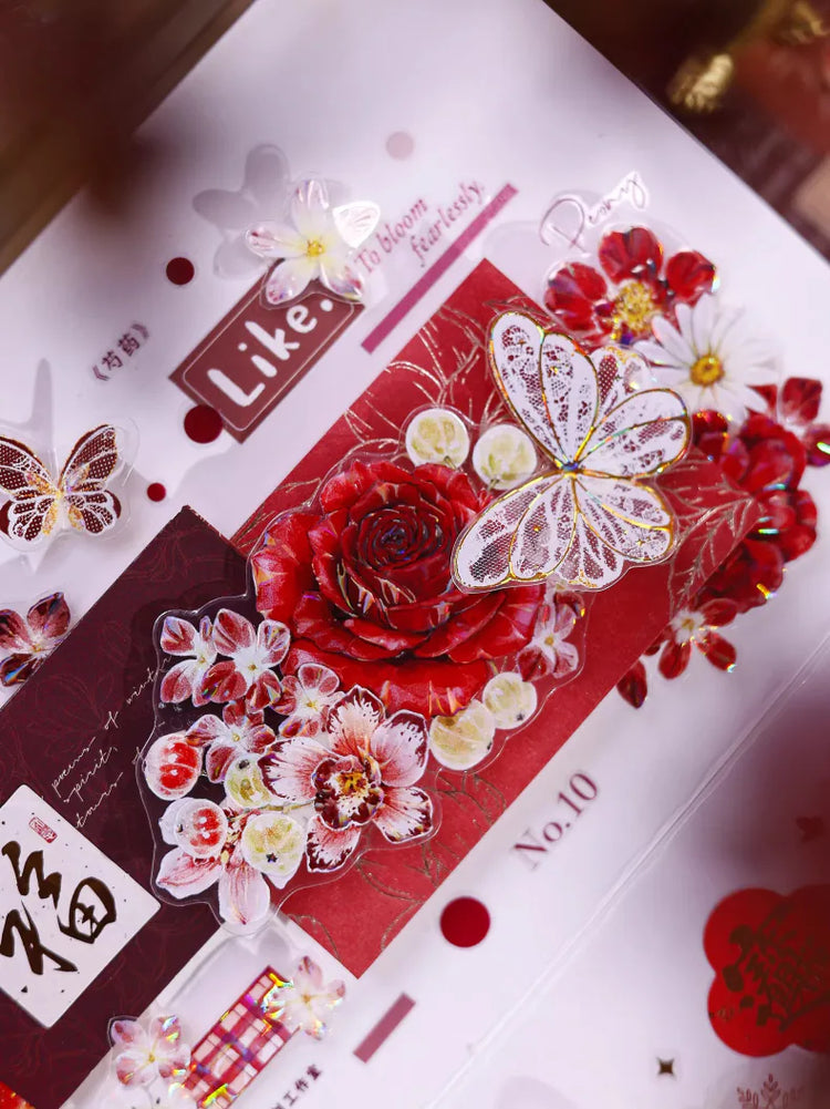 Ruban Washi & PET Floral Rouge Découpé