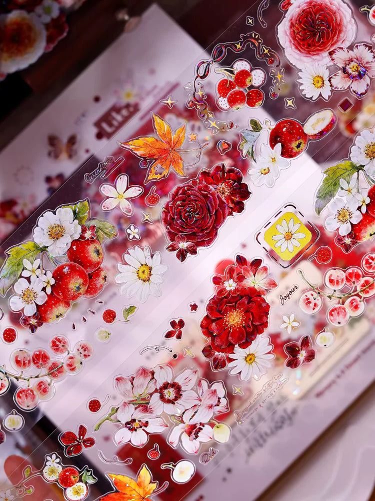 Ruban Washi & PET Floral Rouge Découpé