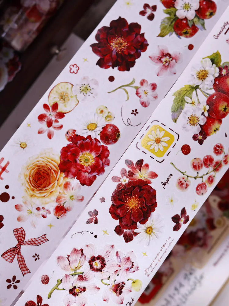 Ruban Washi & PET Floral Rouge Découpé