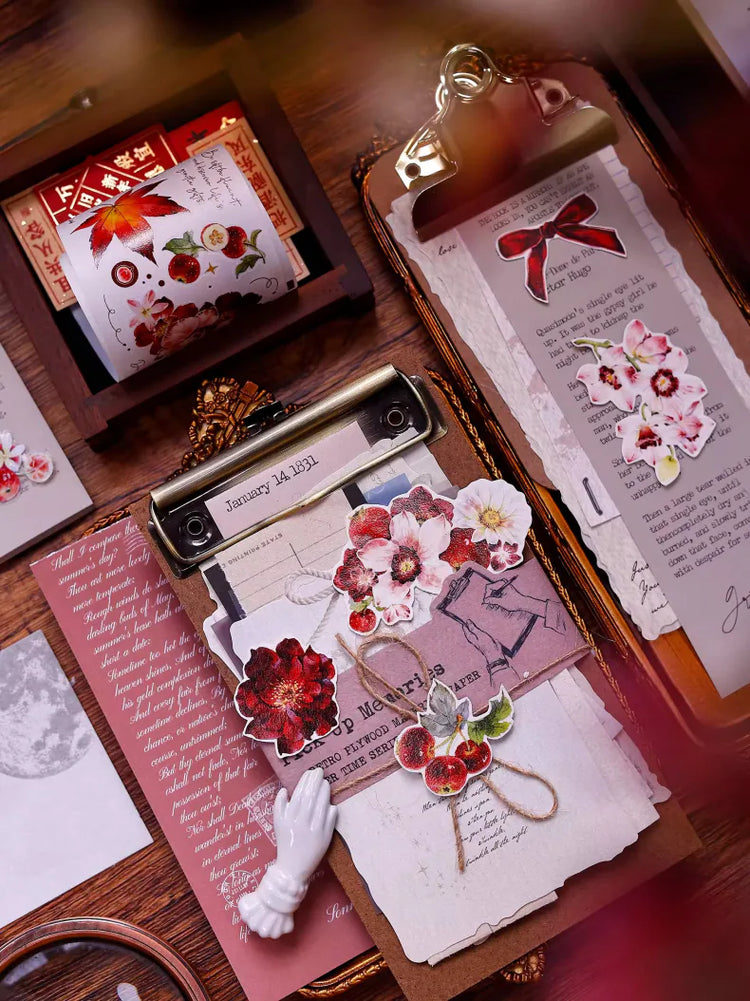 Ruban Washi & PET Floral Rouge Découpé