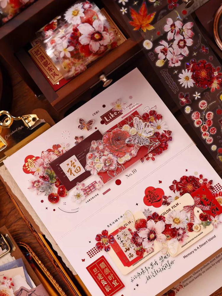 Ruban Washi & PET Floral Rouge Découpé