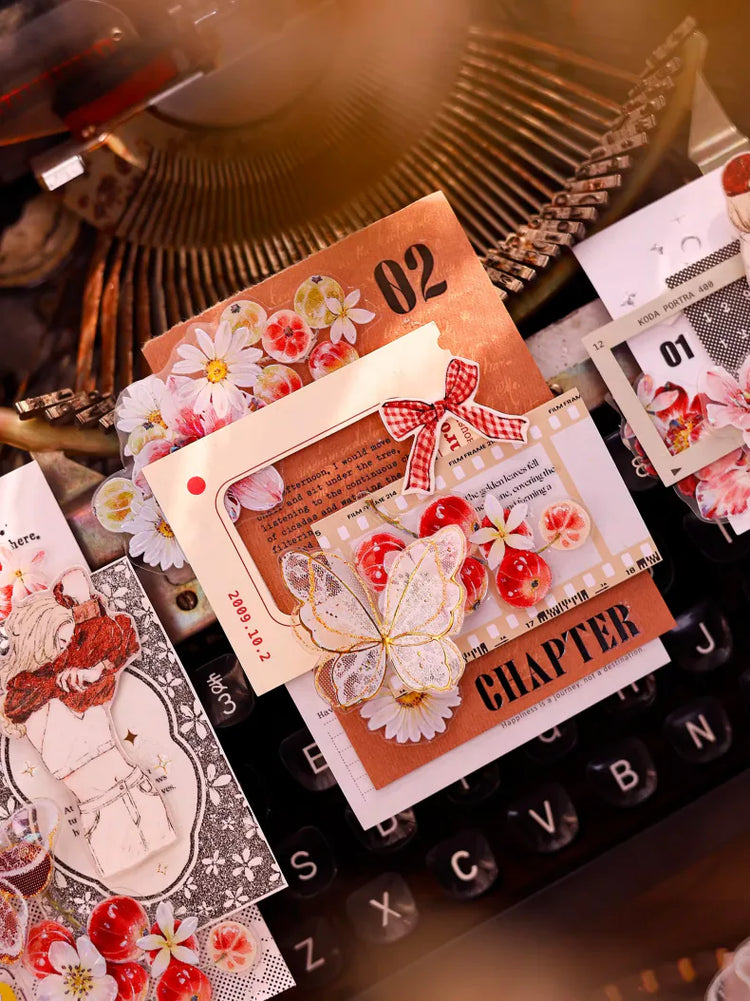 Ruban Washi & PET Floral Rouge Découpé