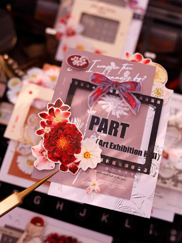 Ruban Washi & PET Floral Rouge Découpé