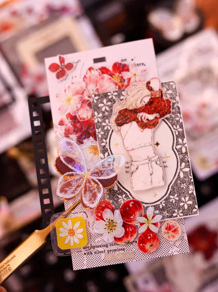 Ruban Washi & PET Floral Rouge Découpé