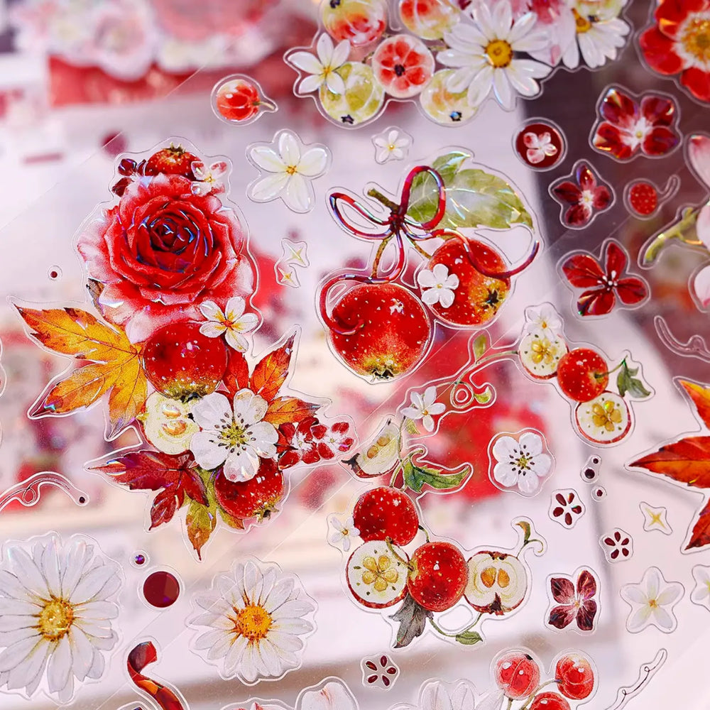 Ruban washi et PET découpé à motifs floraux rouges