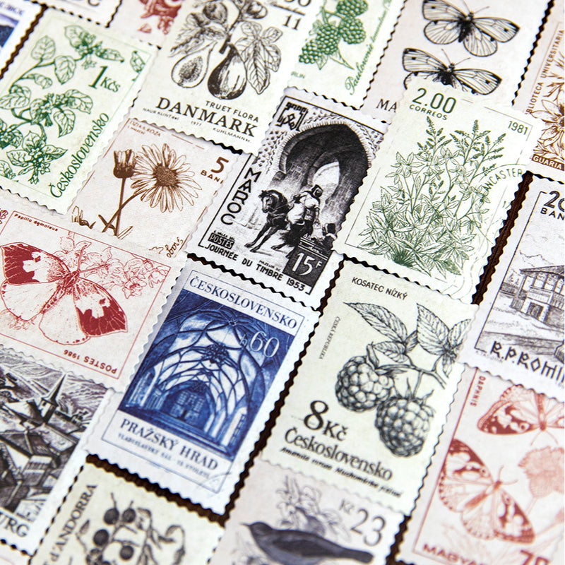 Retro Building Plant Vintage Stamp Stickers for Travel Journal