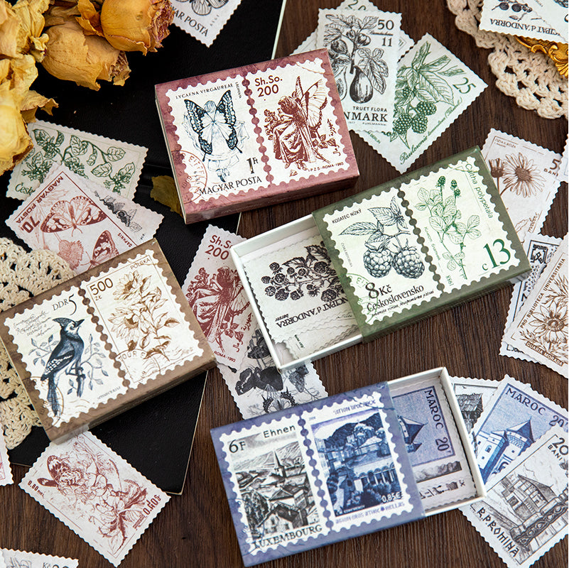 Autocollants de timbres vintage de plantes de construction rétro pour carnet de voyage