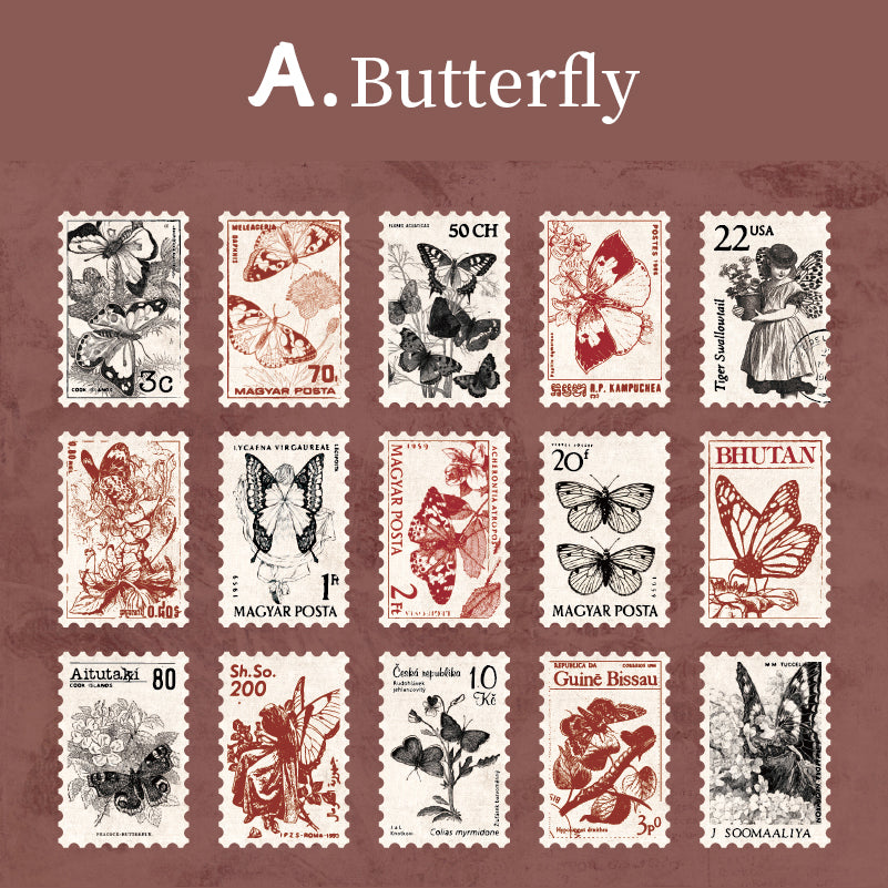 Retro Building Plant Vintage Stamp Stickers for Travel Journal