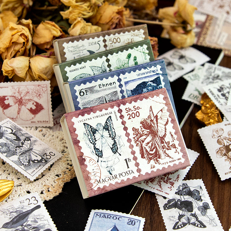 Retro Building Plant Vintage Stamp Stickers for Travel Journal
