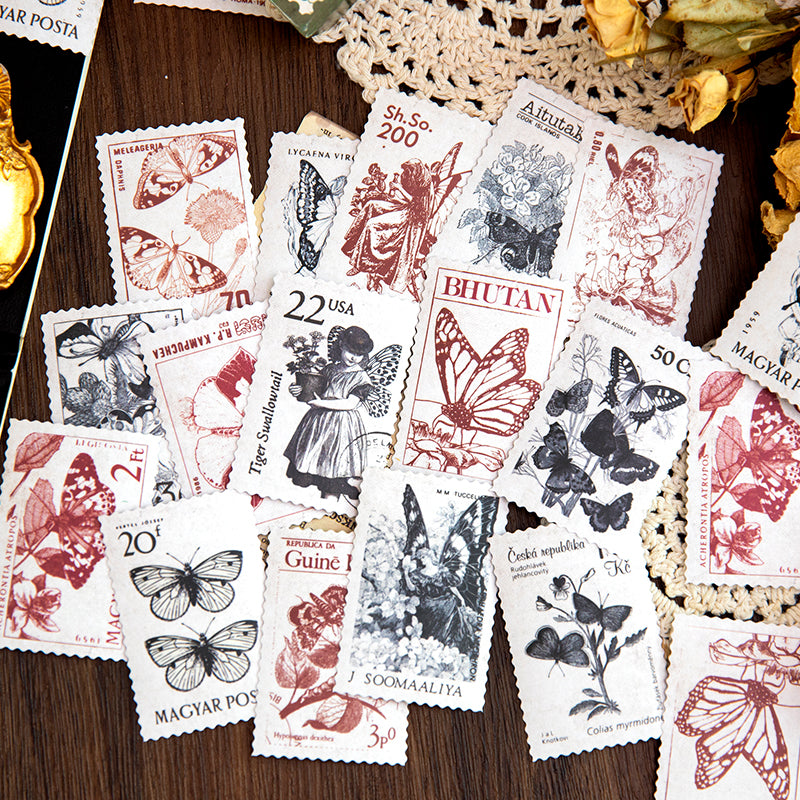 Autocollants de timbres vintage de plantes de construction rétro pour carnet de voyage
