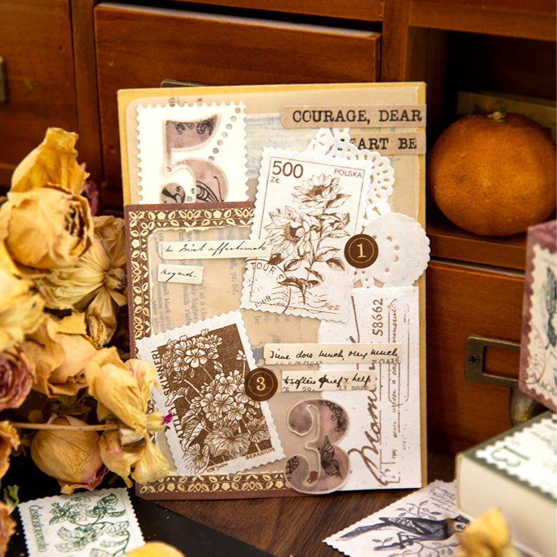 Autocollants de timbres vintage de plantes de construction rétro pour carnet de voyage