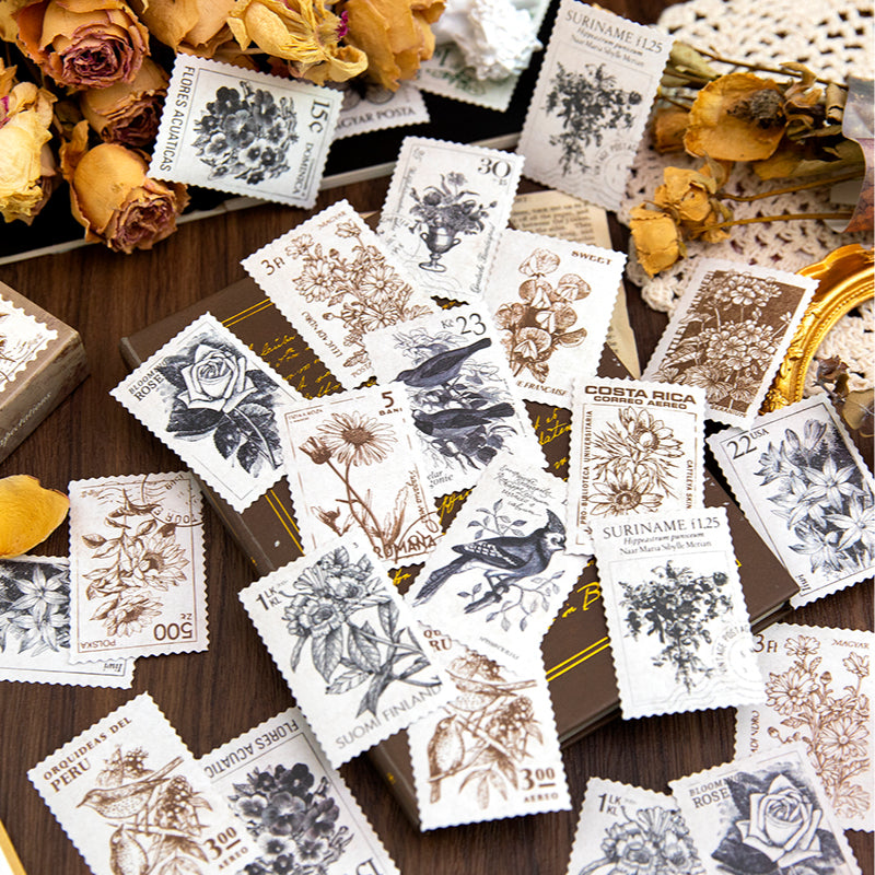 Retro Building Plant Vintage Stamp Stickers for Travel Journal