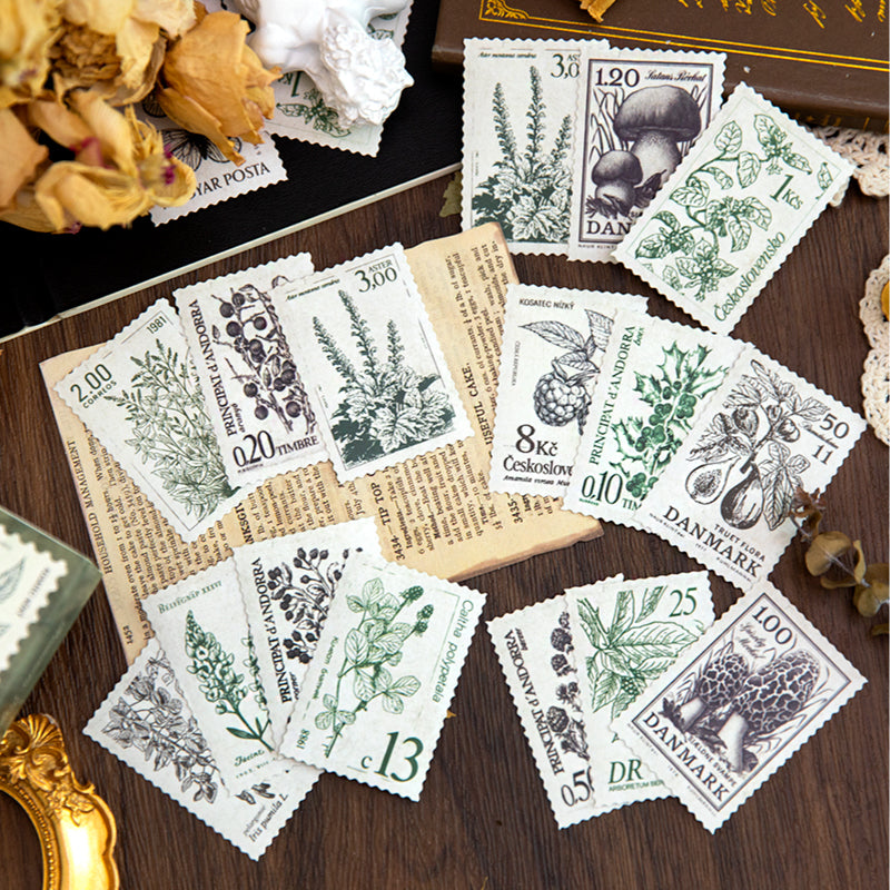 Autocollants de timbres vintage de plantes de construction rétro pour carnet de voyage