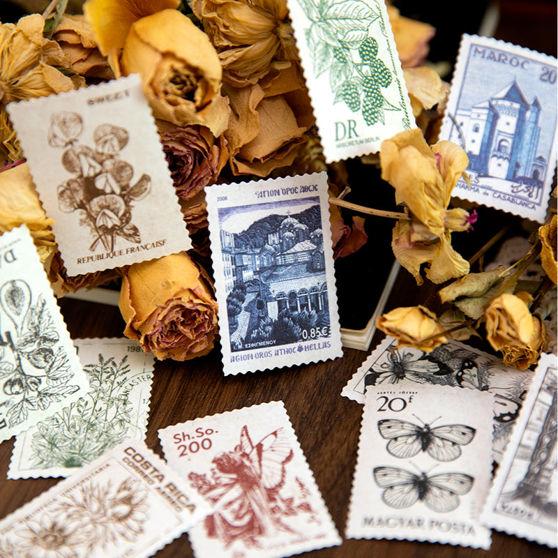 Autocollants de timbres vintage de plantes de construction rétro pour carnet de voyage