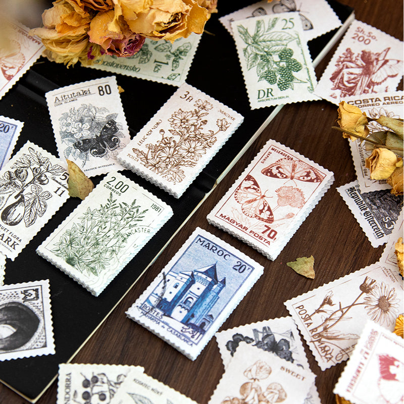 Autocollants de timbres vintage de plantes de construction rétro pour carnet de voyage