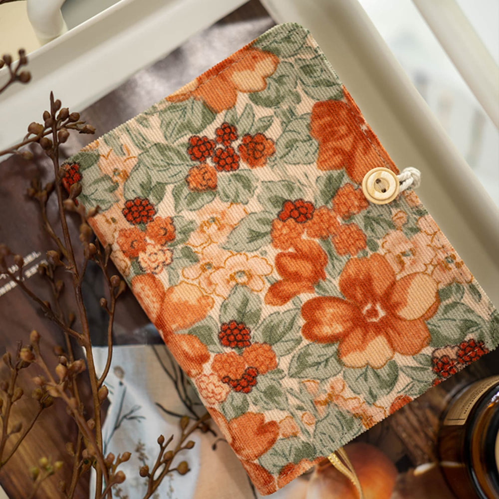 🧡 レトロなコーデュロイの花柄ジャーナルカバー 手帳本 家計本 A5 と A6 ノートブック 文房具