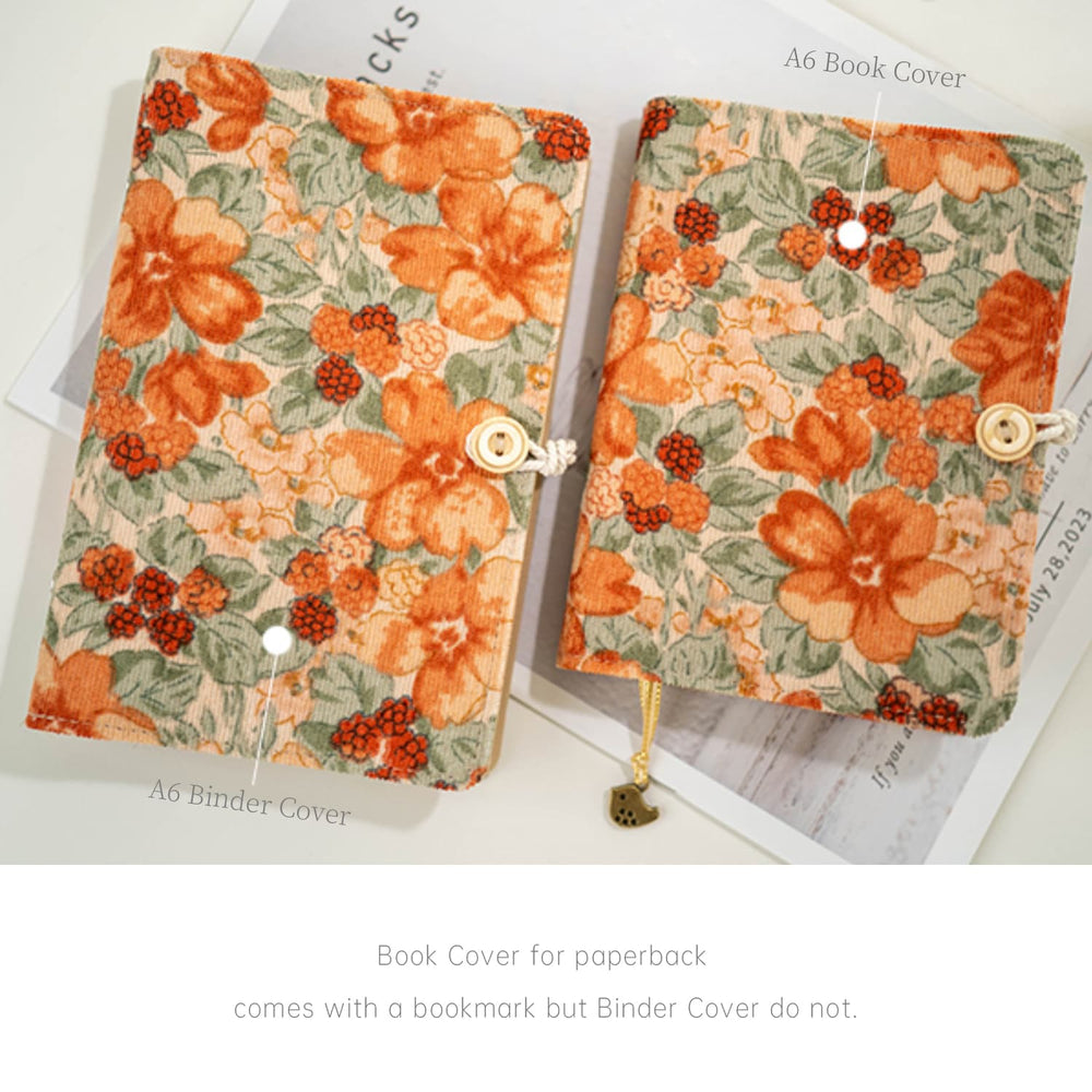 🧡 レトロなコーデュロイの花柄ジャーナルカバー 手帳本 家計本 A5 と A6 ノートブック 文房具