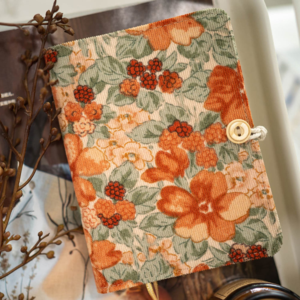 🧡 レトロなコーデュロイの花柄ジャーナルカバー 手帳本 家計本 A5 と A6 ノートブック 文房具