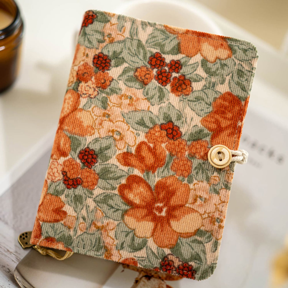 🧡 レトロなコーデュロイの花柄ジャーナルカバー 手帳本 家計本 A5 と A6 ノートブック 文房具