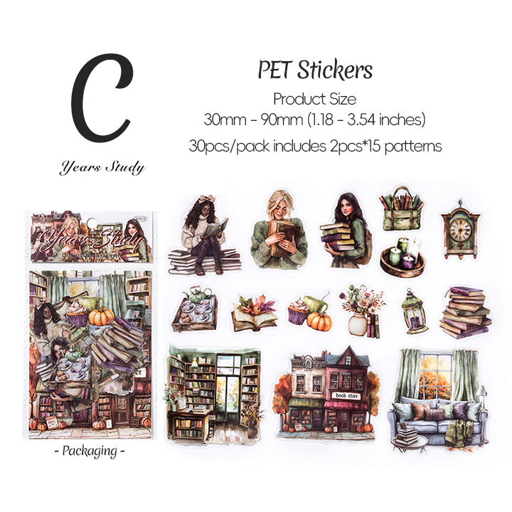 Retro Style Bookish Girl Life Themed PET Stickers