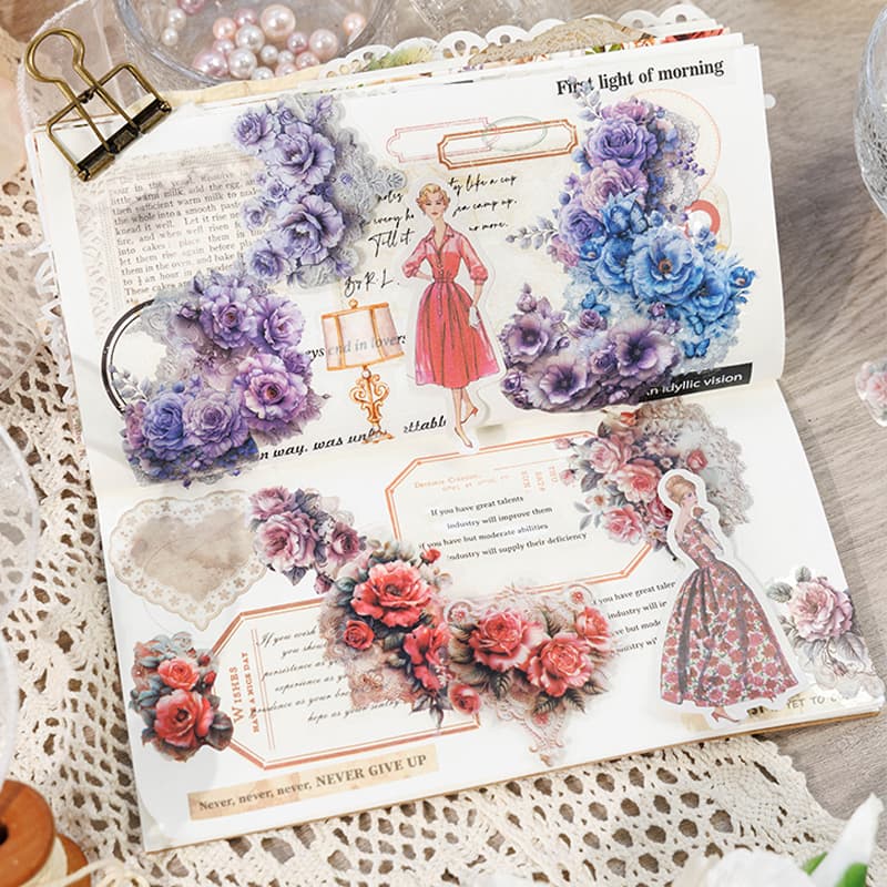 Autocollants de scrapbooking à fleurs esthétiques Rococo