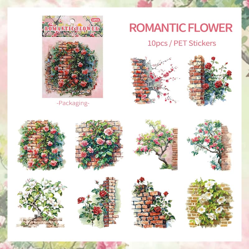 Autocollants PET de fleurs de jardin romantiques