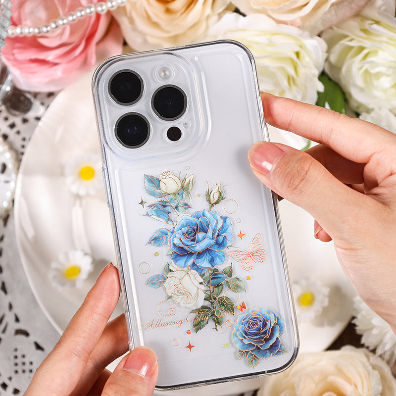 Rose Transparent PET Sticker Sheet – Floral Stickers with Gold Foil