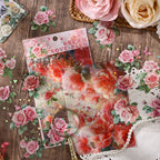 Rose Transparent PET Sticker Sheet – Blumenaufkleber mit Goldfolie