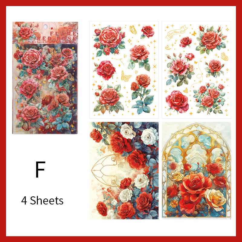 Feuille d'autocollants transparents en PET motif rose – Autocollants floraux avec feuille d'or