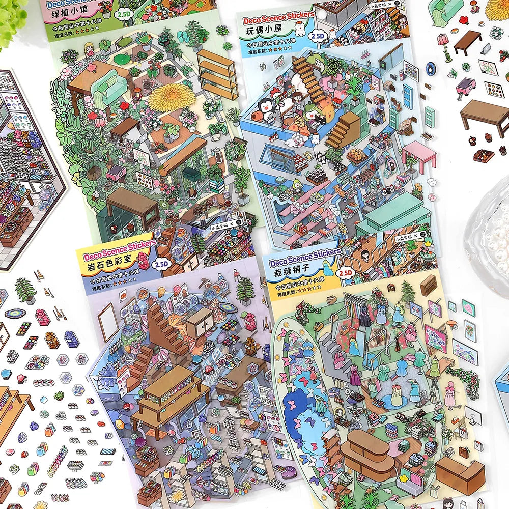 Ensemble d'autocollants 3D pliables – Mondes miniatures pour carnets et agendas