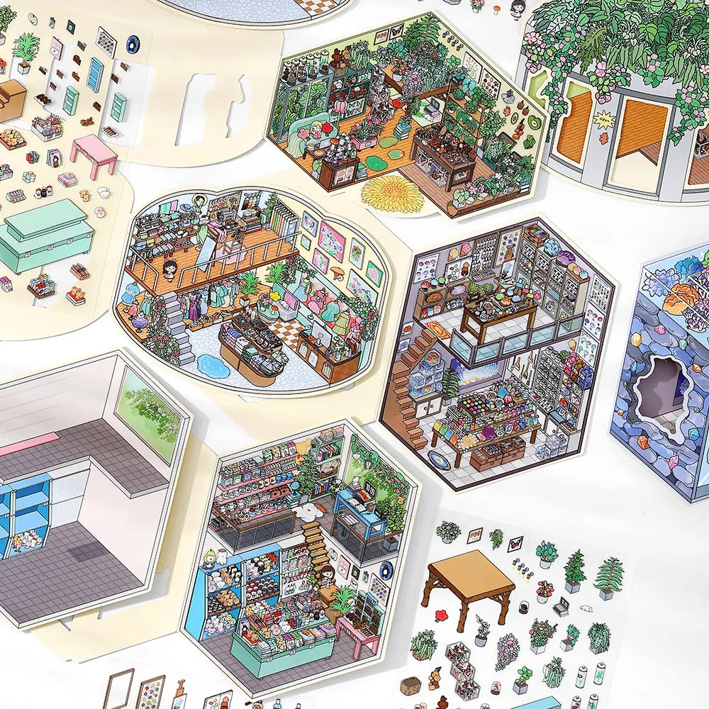 Ensemble d'autocollants 3D pliables – Mondes miniatures pour carnets et agendas